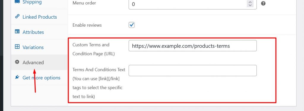setting terms and conditions to a specific product